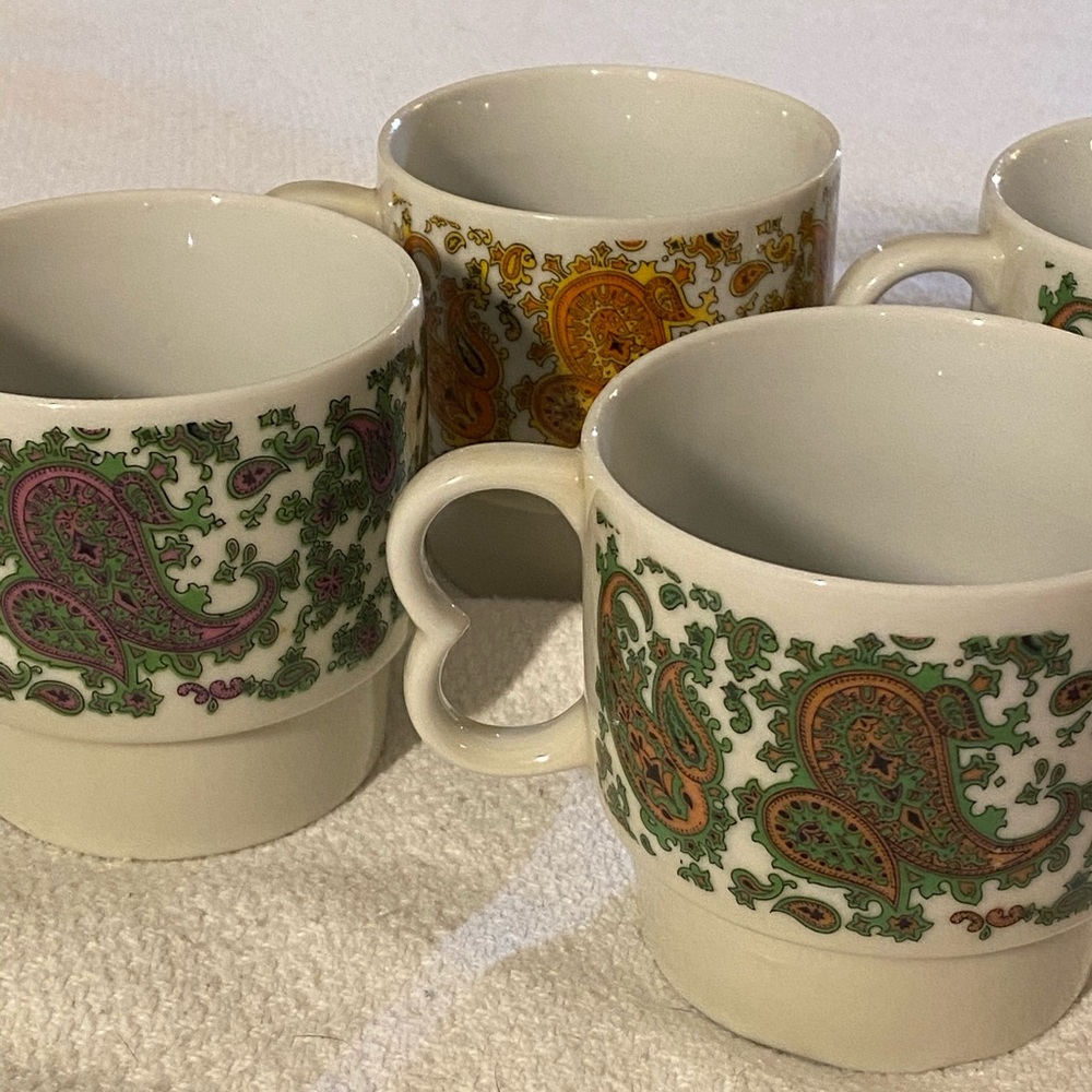 70s Vintage Paisley Stackable Mugs